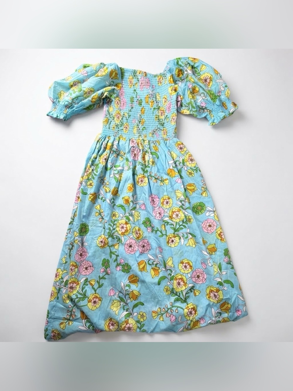Jessie Zhao Garden Party Blue Smocked Midi Dress Women Size S New